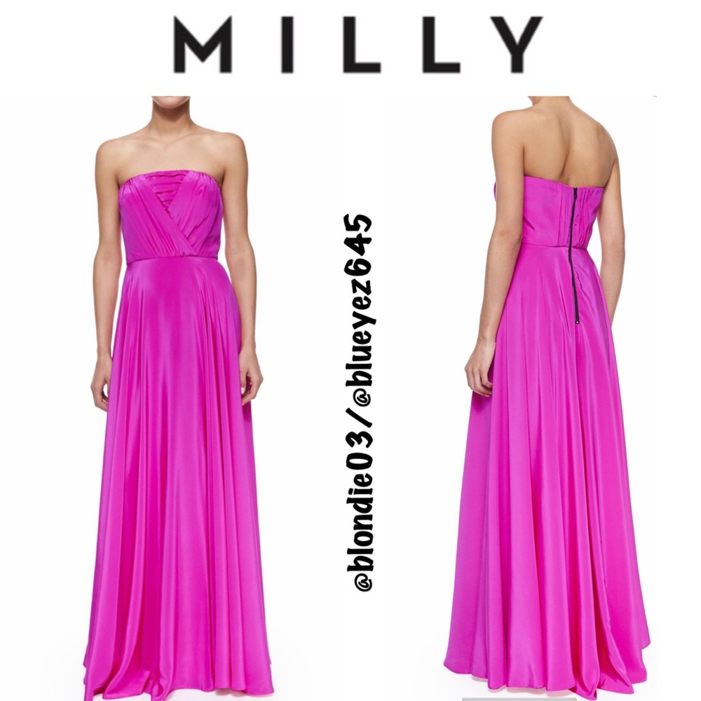 Milly “Monica” silk shirred-bodice maxi dress 10